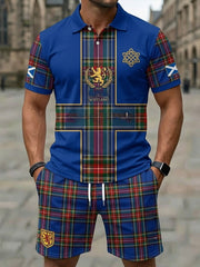 Retro UK Scotland Football Lover 2026 Print Casual Polo & Shorts Set