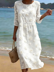 Women's Classy Rose Cotton Linen Dress