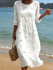 Women's Classy Rose Cotton Linen Dress