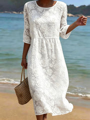 Women's Classy Rose Cotton Linen Dress