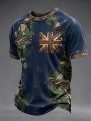 Men's British Flag Veteran Camouflage Print Casual Tee