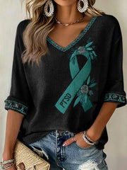 Women's PTSD Awareness Veteran Printed Waffle T-shirt