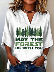 Women's May The Forest Be With You Printed V-Neck Shirt