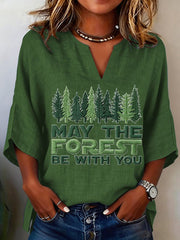 Women's May The Forest Be With You Printed V-Neck Shirt