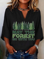 Women's May The Forest Be With You Printed V-Neck Shirt