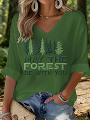 Women's May The Forest Be With You Printed Waffle T-shirt
