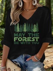 Women's May The Forest Be With You Printed Waffle T-shirt
