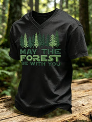 Men's May The Forest Be With You Printed V-neck T-shirt
