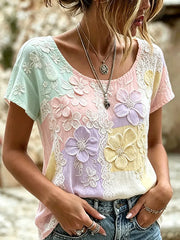 Women's Retro Floral Art Print Casual Cotton Linen Top