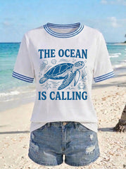 Women's The Ocean Is Calling Printed T-shirt