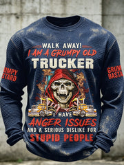 Men's Old Fuckers Club Printed Waffle Long Sleeved Round Neck Sweatshirt