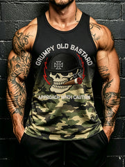 Men's 'grumpy old bastard approach with caution' camo vests