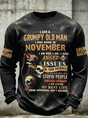Men's Old Fuckers Club Printed Waffle Long Sleeved Round Neck Sweatshirt