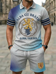 Men's Retro UK Scotland Football Lover 2026 Print Casual Polo & Shorts Set