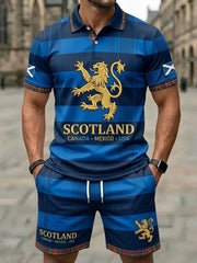 Men's Retro UK Scotland Football Lover 2026 Print Casual Polo & Shorts Set