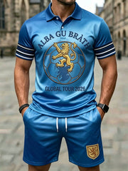 Men's Retro UK Scotland Football Lover 2026 Print Casual Polo & Shorts Set