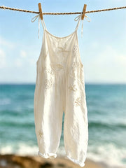 Women's Classy Starfish & Sea Shells Beaded Art Print Casual Jumpsuit