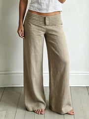 Women's Stitched Waistband Low Rise Wide Leg Linen Pants