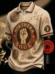 Men's Retro Northern Soul Print Casual Polo