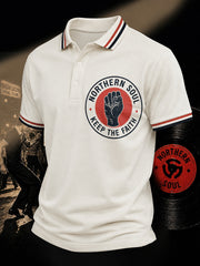 Men's Retro Northern Soul Keep The Faith Print Casual Polo