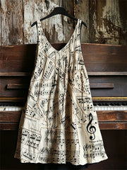 Women's Vintage Faded Sheet Music Patchwork Print V-neck dress