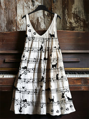 Women's Lovely Cats & Paw Prints Sheet Music Art V-neck dress
