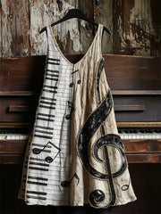 Women's Treble Clef Music Notes Piano Keys Art Print V-neck dress
