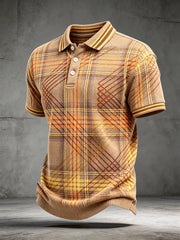 Men's Brown The Stone Rose Vintage Check Print Casual Polo Shirt