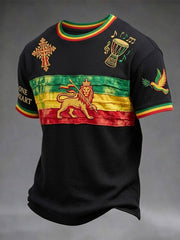Patchwork Casual Waffle-Weave T-Shirt for Retro Reggae Fans