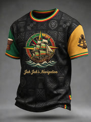 Retro Reggae-Inspired Textured Casual Waffle-Weave T-Shirt