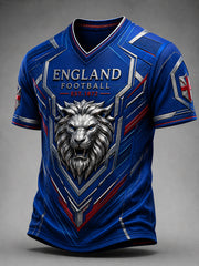 Men's Retro England Football Fan Art Print Casual Jersey