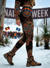 Women's AU Aboriginal Art NAIDOC Week Printed Sports Stretch Leggings