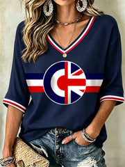 Women's Men's Retro Northern Soul Print Casual V-Neck Tee