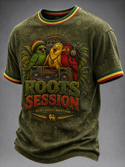 Fun Reggae-Themed Artistic Casual Waffle-Weave T-Shirt
