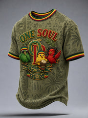 Casual Waffle-Weave T-Shirt for Retro Reggae Fans