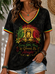 Women's Casual V-Neck T-Shirt for Reggae Music Fans