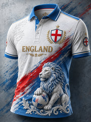 Retro England Football Fan Art Print Casual Polo Shirt