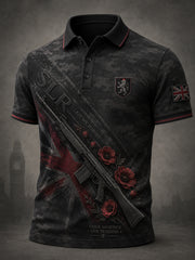 Men's Retro Veteran Weapon Print Short-Sleeve Polo Shirt