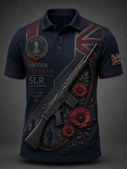 Men's Short-Sleeved Polo Shirt With Veteran Weapon Print