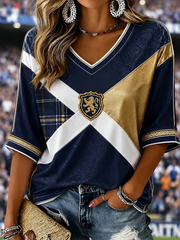 Women's Scotland Printed Mid-length Sleeves V-Neck T-Shirt