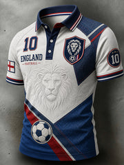 Retro England Football Fan Art Print Casual Polo Shirt