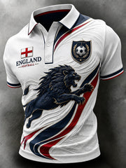 Retro England Football Fan Art Print Casual Polo Shirt