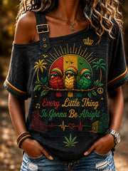 Women's Retro Reggae Classic Casual Off-the-Shoulder T-Shirt