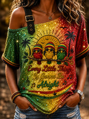 Women's Retro Reggae Ombré Casual Off-the-Shoulder T-Shirt