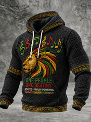 Men's Reggae Music Printed Waffle Long Sleeved Hooded Sweatshirt