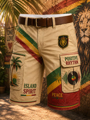 Men's Reggae-Themed Graphic Print Cropped Cargo Shorts