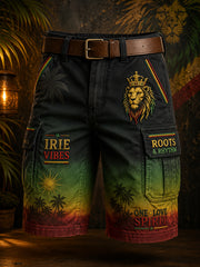 Men's Reggae-Themed Graphic Print Cropped Cargo Shorts