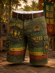 Men's Reggae-Themed Graphic Print Cropped Cargo Shorts