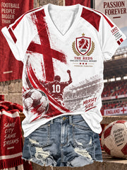 Women's Short-Sleeve Raglan T-Shirt With Soccer-Themed Print