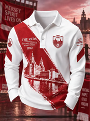 Men's Gift For Soccer Fans Liverpool Print long sleeve polo